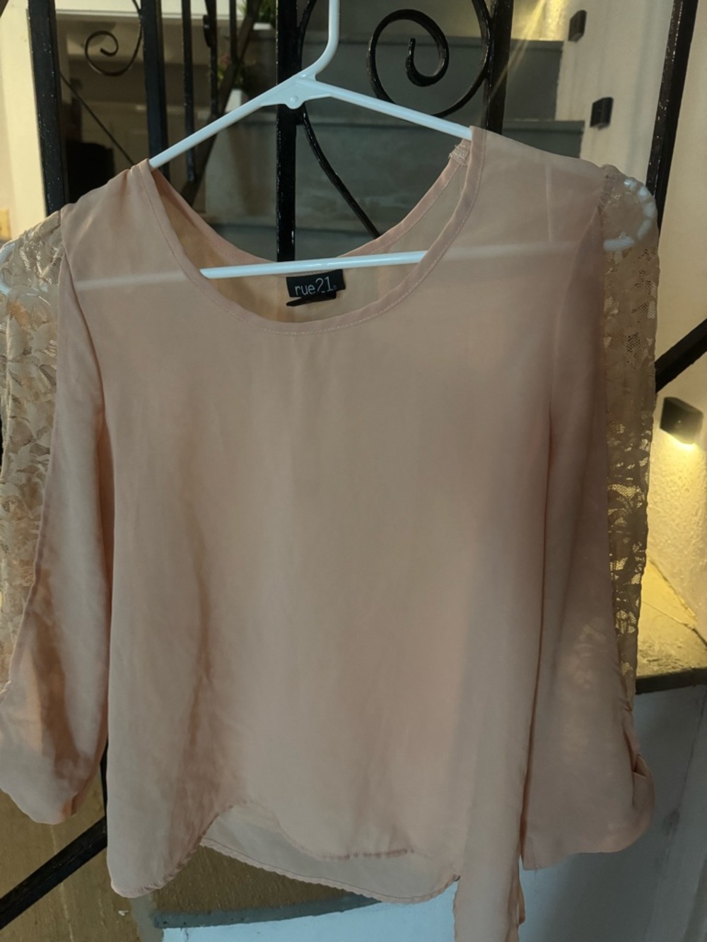 Rue21 Blush Pink Lace Sleeve Blouse